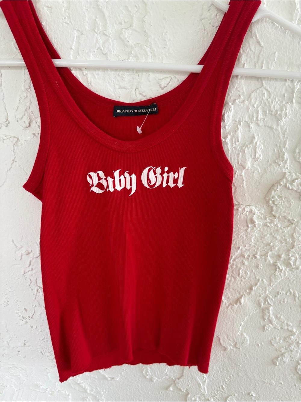 Brandy Melville Red Ribbed 'Baby Girl' Graphic Tank